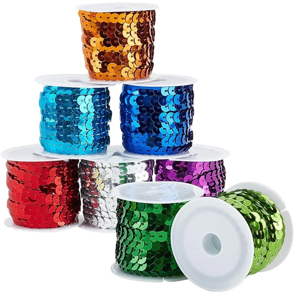 

40 Yards 6mm Flat Sequin Strip 8 Color Spangle Flat Sequins Trim Paillette Spool String Shiny Trim Sewing Paillette String