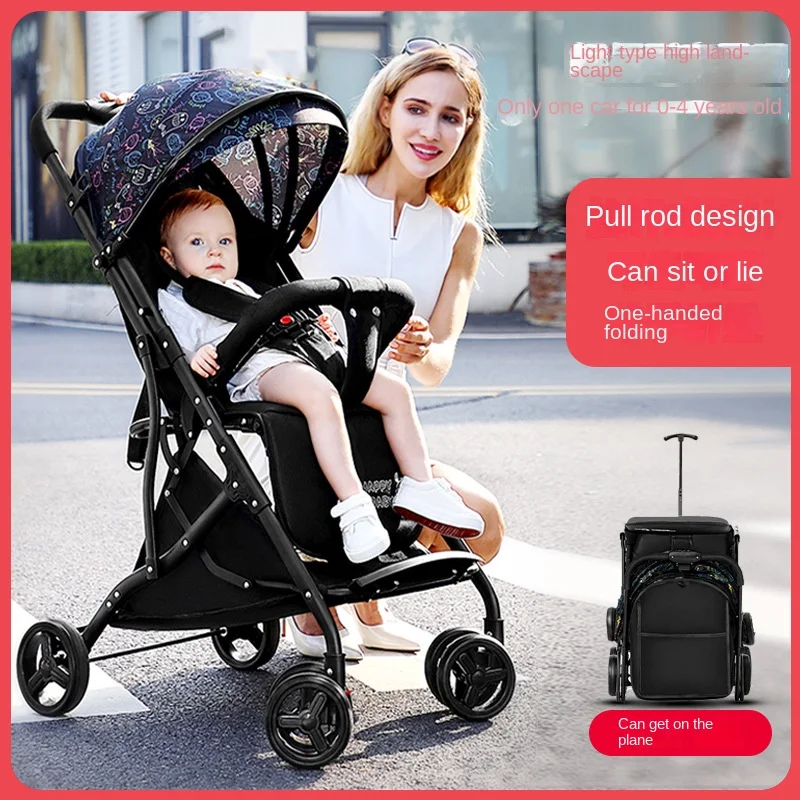 High Quality Children\'s Stroller Can Sit or Lie Down Universal One Button Folding, Lightweight and Boarding Baby Stroller