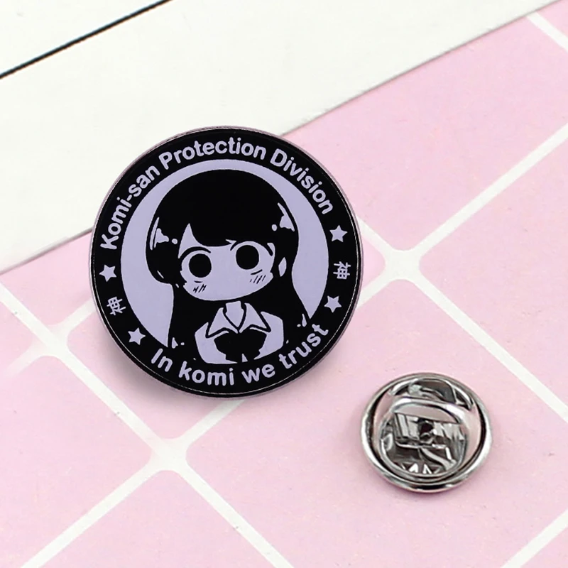 Cartoon Komi Can\'t Communicate Pins Brooch Round Shape Girl Komi-San Protection Division In Komi We Trust Enamel Corsage Jewelry