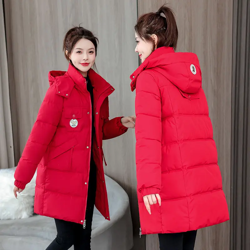 

Women's Cotton Coat Mid-length Parkas Winter Warm New Puffer Jacket Down Cotton Jackets for Women Hooded Long-sleeved Top Thick