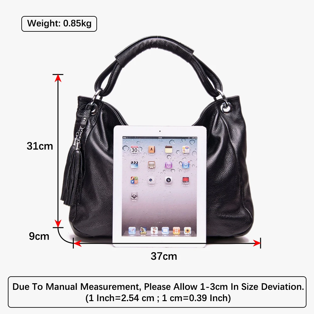 Zency White Bag 100% Soft Genuine Leather Tassel Women's Handbag Shoulder Bag Hobo Satchel Crossbody Purse Large Tote for A4
