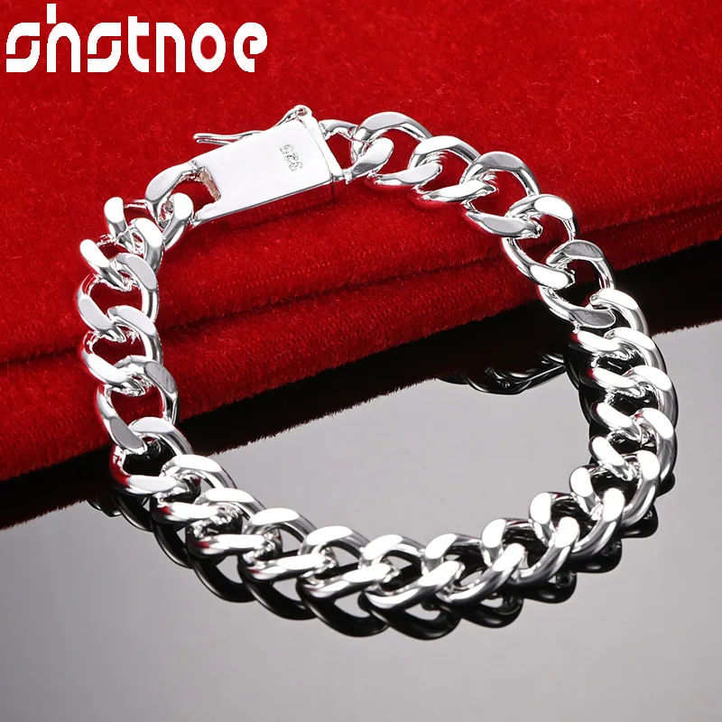 

SHSTONE 925 Sterling Silver Nice 10mm Cuban Chain Bracelets For Men Woman Party Engagement Wedding Fashion Jewelry Birthday Gift