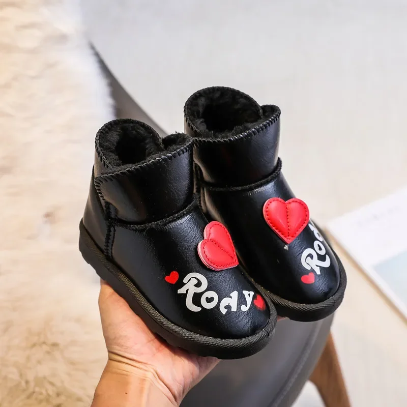 2024 Nieuwe Winter Kinderen Snowboots Echt Lederen Warme Pluche Peuter Jongens Schoenen Antislip Mode Baby Meisjes Laarzen 1-6 Jaar