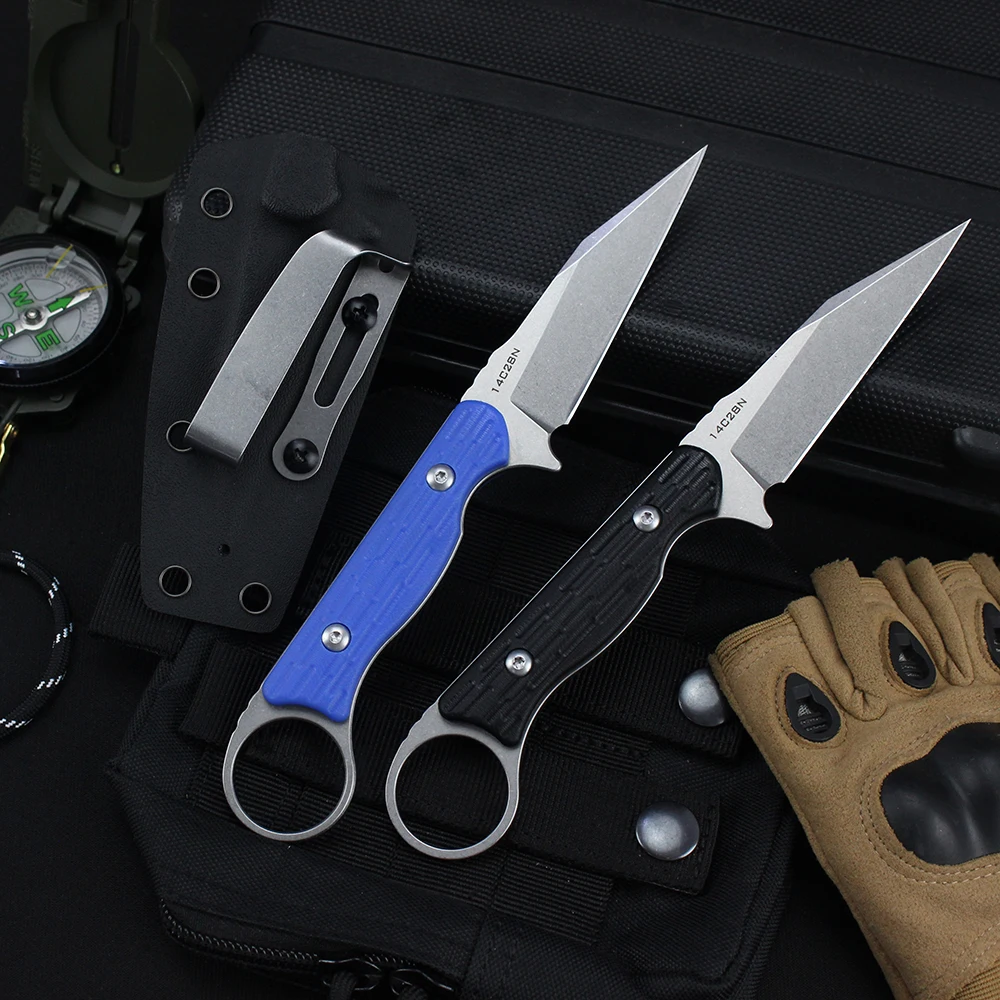 GT0195 Portable Straight Fixed Knife 14C28N Steel Utility Tactical Hunting Combat knife Camping Survival Small Pocket Knives EDC