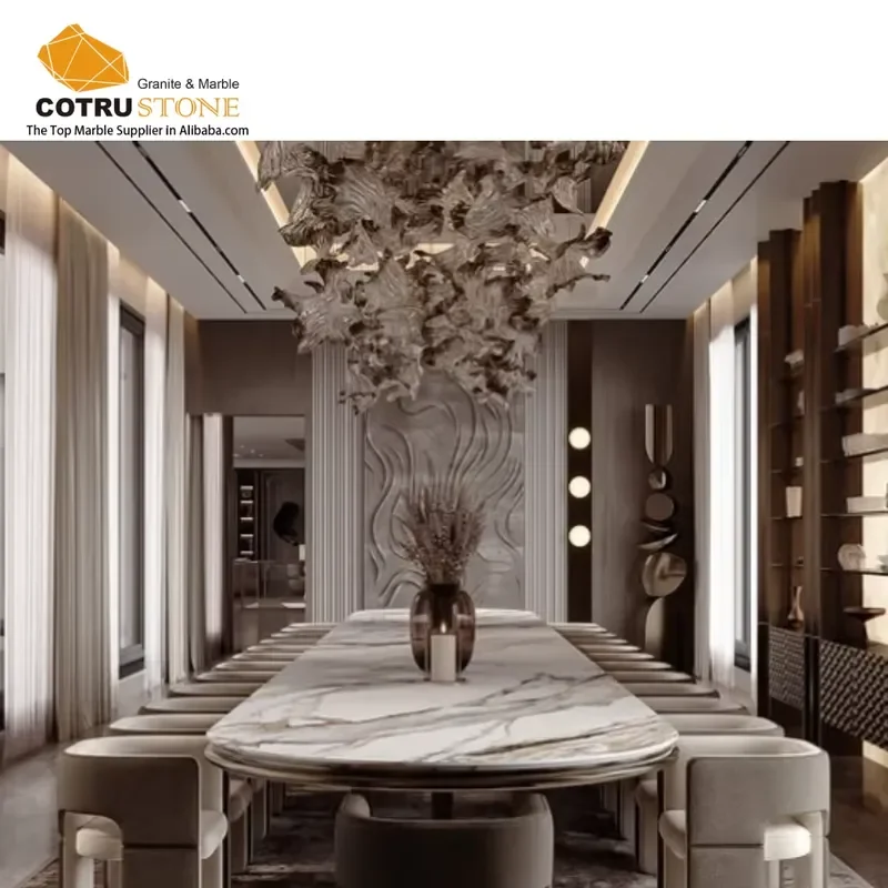 Indoor Italian Calacatta Gold Quartzite Dinning Table Durable Natural Stone Top Custom Size Meeting Table