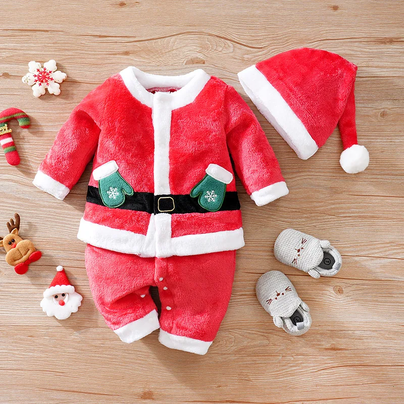 

Baby Christmas Clothing Winter Velvet Warm Long Sleeved Jumpsuit Thickened 0-18 Months Role-Playing Outfit