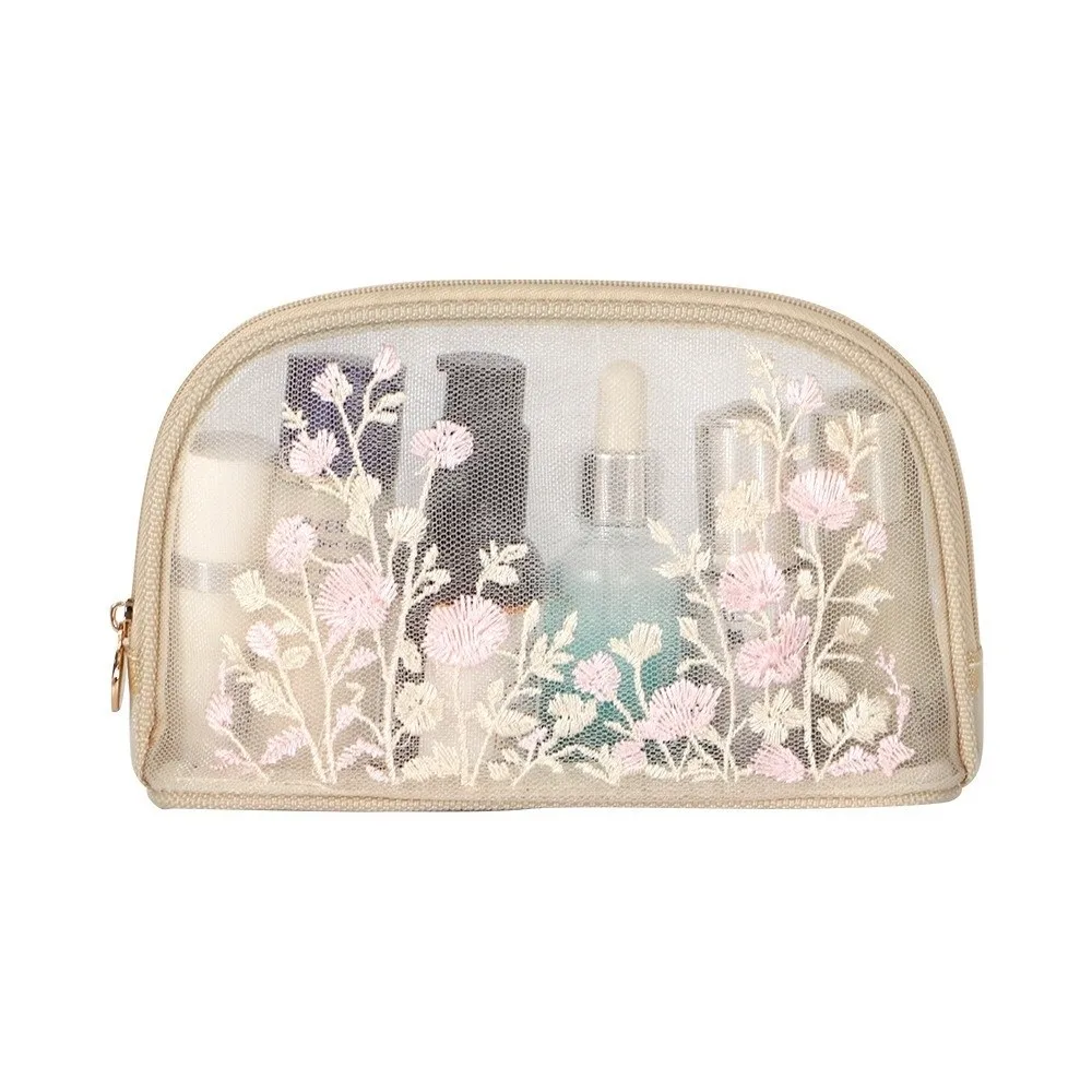 Embroidery Mesh Makeup Storage Bag Butterfly Handheld Travel Toiletry Bag Breathable Large Capacity Cosmetic Pouch