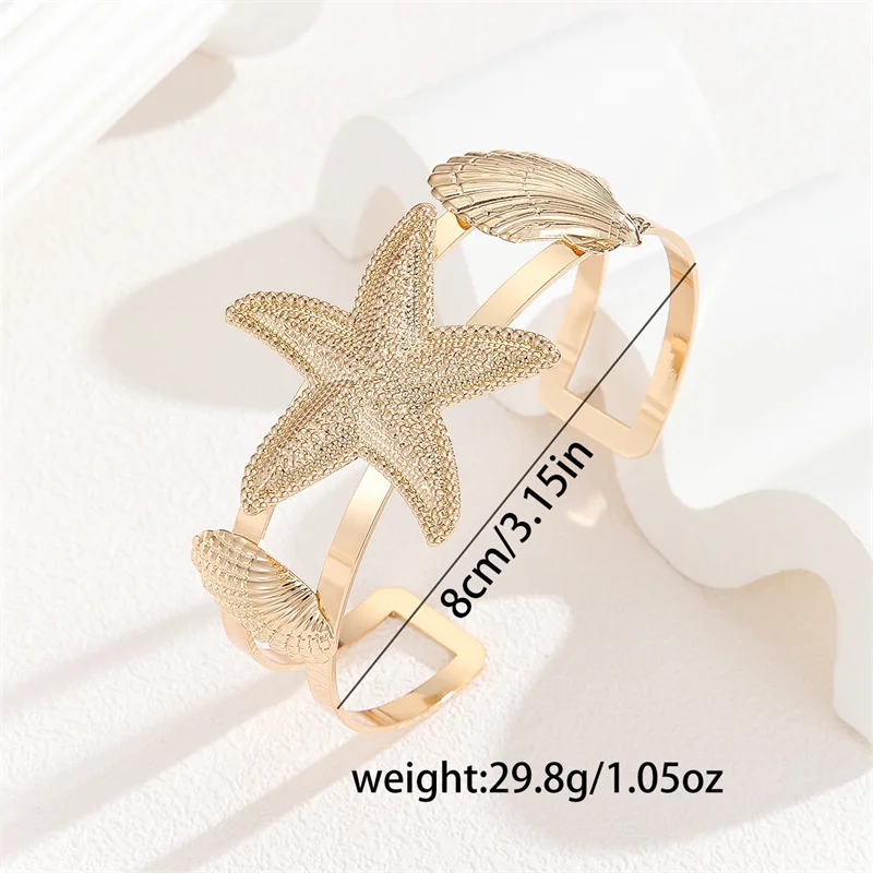 

Bohemian Metal Shell Starfish Bracelet for Women Punk Style Adjustable Cuff Arm Bangle Fashion Beach Vacation Party Jewelry Gift