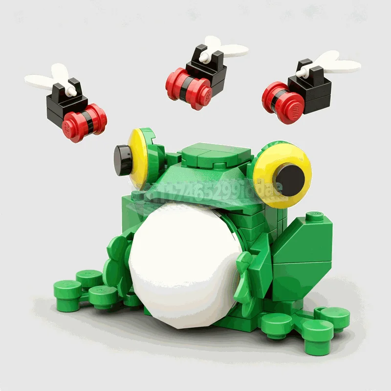130PCS MOC Crazy-Eyed Frog Cute Animal Figure Interchangeable Hats Building Blocks DIY Creative Assembly Collection Display Toy