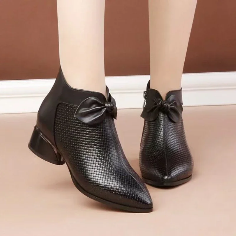 

Woman Pumps Ladies Fashion Pointed Toe Chunky Heels Women Dress Office Shoes Ankle Boots Wedding Shoes Bride Zaptos Mujer