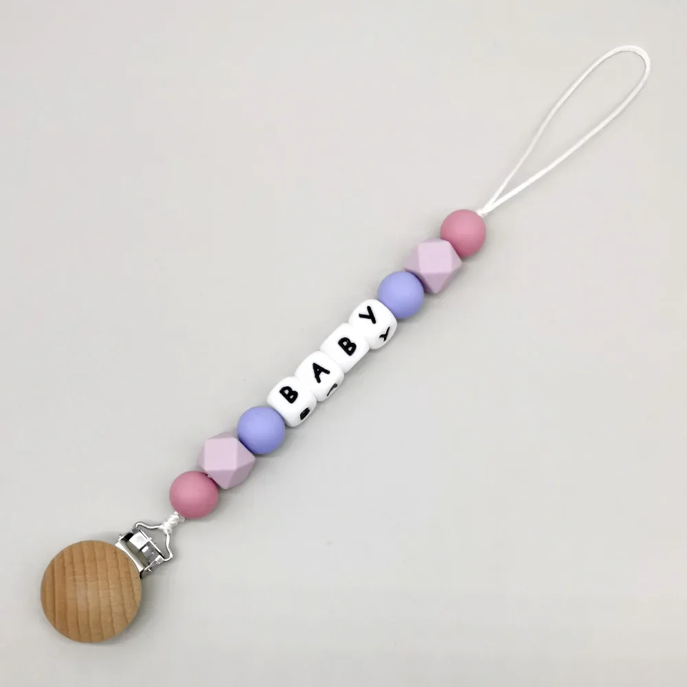 Clips de sucette en silicone pour bébé, nom personnalisé, jouets de dentition, perles, bonbons, document, support pour nouveau-né, accessoires