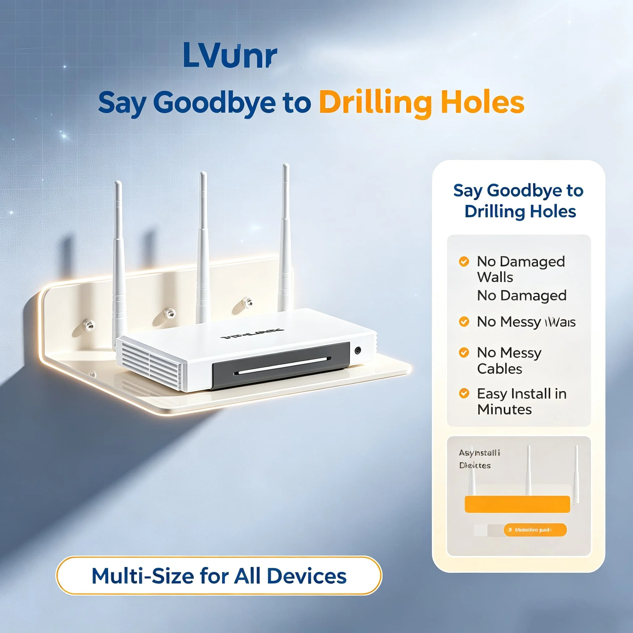 Heavy-Duty No Drill Wall Floating Shelf, Wall Holder Bracket for Home WiFi Router Security Camera Projector Receiver Box