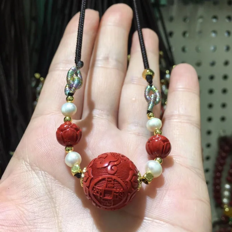 

High Content Ethnic Style Round Bead Carved Six-Character Mantra Pendant National Trend Vegetable Gathering Round Bead Necklace