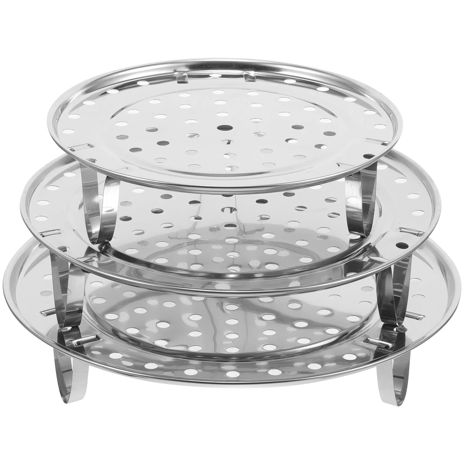 

3 Pcs Basket Steamer Round Steaming Rack Steamed Stuffed Bun Canning For Pressure Cooker Silver Plate