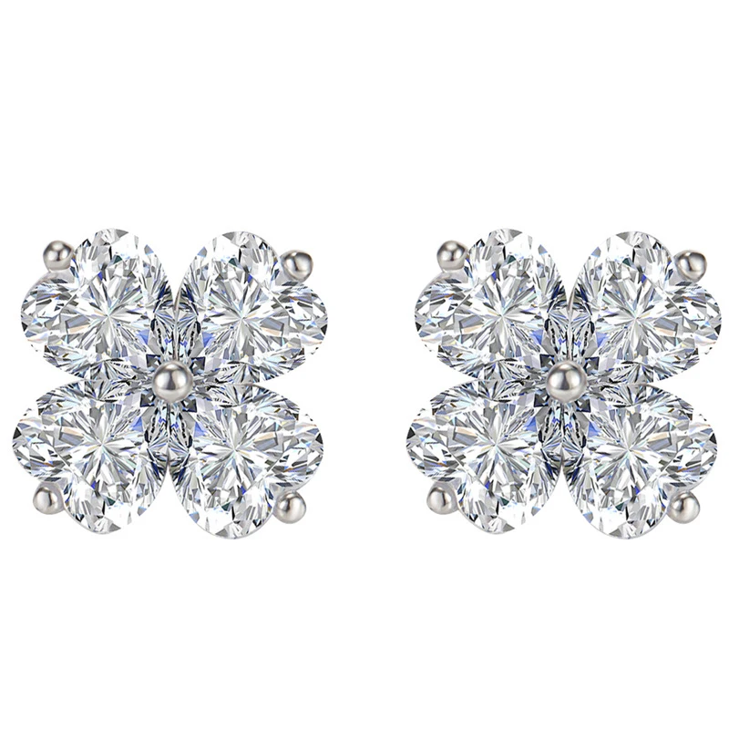 Classic crystal clover earrings - jewelry suitable for women to wear - flower-shaped earrings symbolizing good luck - 925 silver