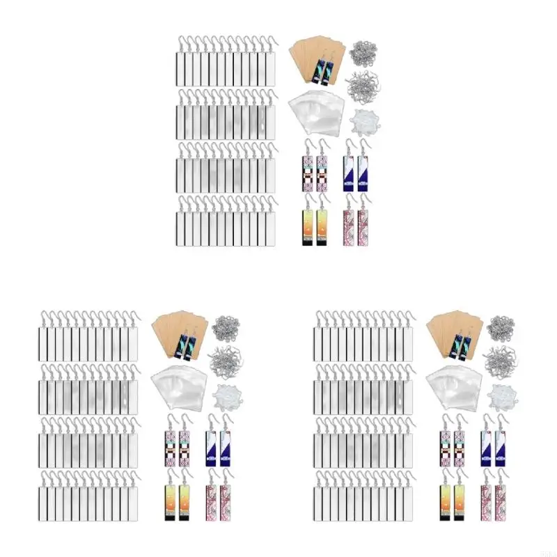 3 Set Sublimation Earring Blanks Products Thermal Transfer Earrings with Earring Hooks Jump Rings Self-sealing Bags 55KA