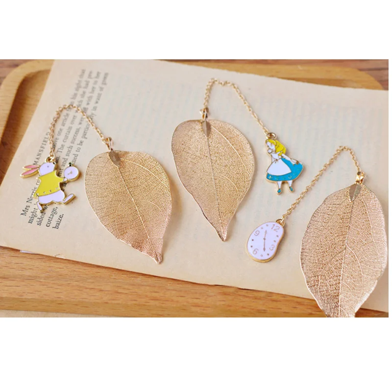 3 قطعة أليس أرنب جميل الإشارات المعدنية عالية الجودة الذهب ورقة الوريد الملمس قراءة صفحات الكتب علامة طالب القرطاسية