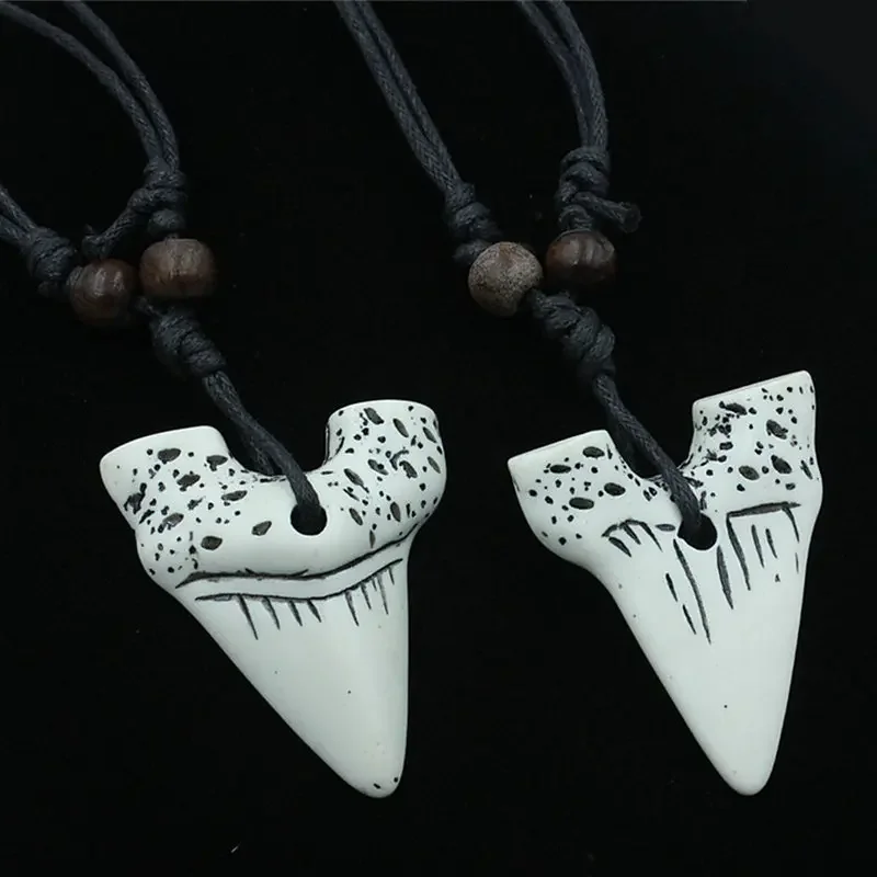 New Fashion White Bionic Bone Shark Tooth Necklace Pendant Teeth Amulet Leather Rope Chain Necklaces Jewelry for Women Men