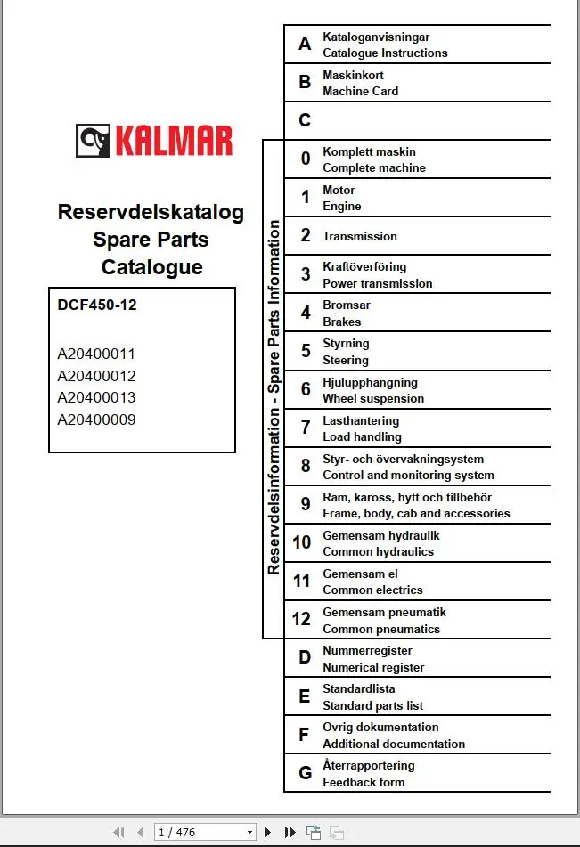 

Погрузчик Kalmar коллекция запасных частей для штабелеукладчика 2,30 GB EN SV