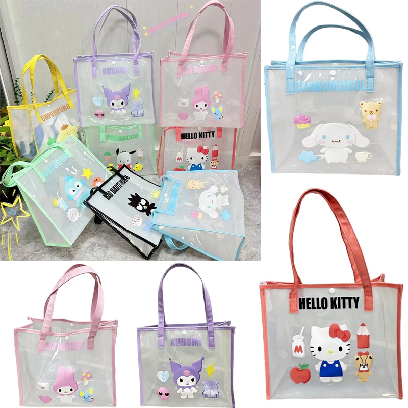 

Kuromi Mymelody Hellokitty Cinnamoroll Kawaii Summer Jelly Handbag Cartoon Sanrios Hangyodon Large Capacity Waterproof Beach Bag