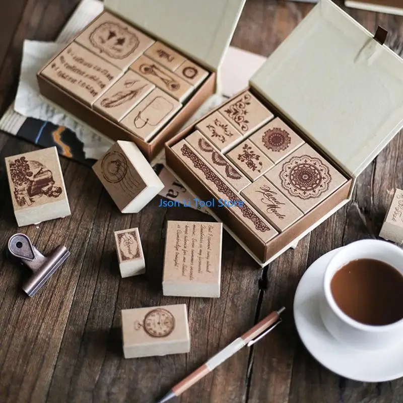Sello madera retro vintage y08d para artesanías bricolaje tarjetas felicitación registro viajes decoración del