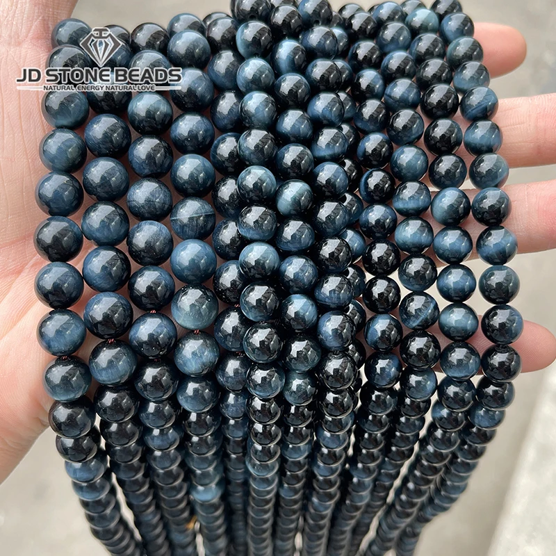

7A Quality Natural Blue Tiger Eye Stone Beads Round Loose Sapcer Bead for Jewelry Making DIY Necklace Bracelet Accessories 15"
