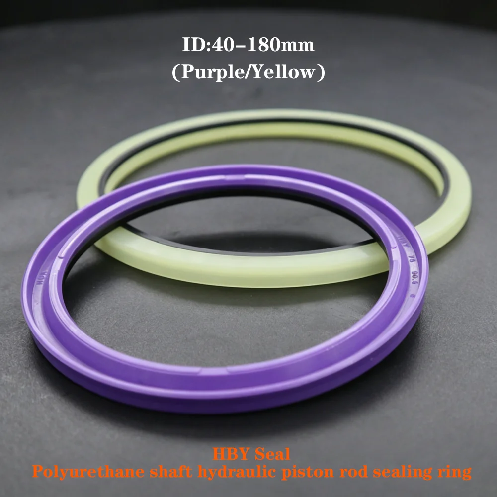 1Pcs ID 40mm-180mm Yellow/purple HBY Sealing Ring Buffer Ring Shaft Combination PU Polyurethane Hydraulic Cylinder Oil Seal