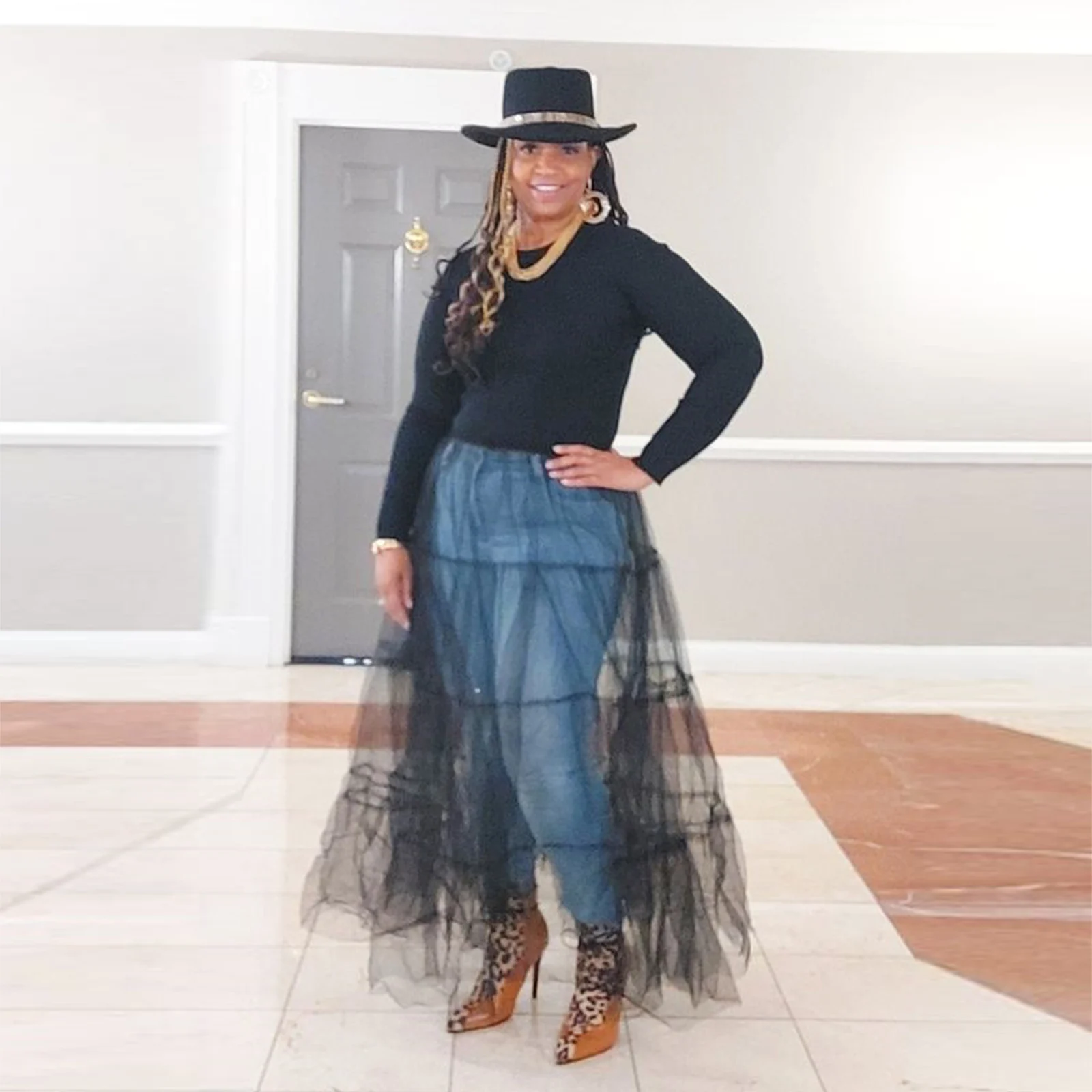 

Black See Through One Layer Women Skirt Tulle A Line Overskirt Custom Color And Size Girls Skirt