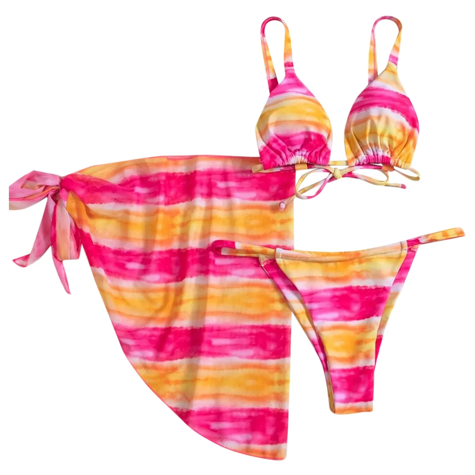 Conjunto de Bikini de tres piezas para Mujer, ropa de baño con sujetador, tankini estampado, Verano