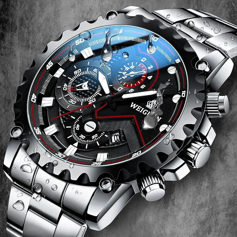 Men's fashion watch Stainless steel top brand luxury sports chronograph quartz watch