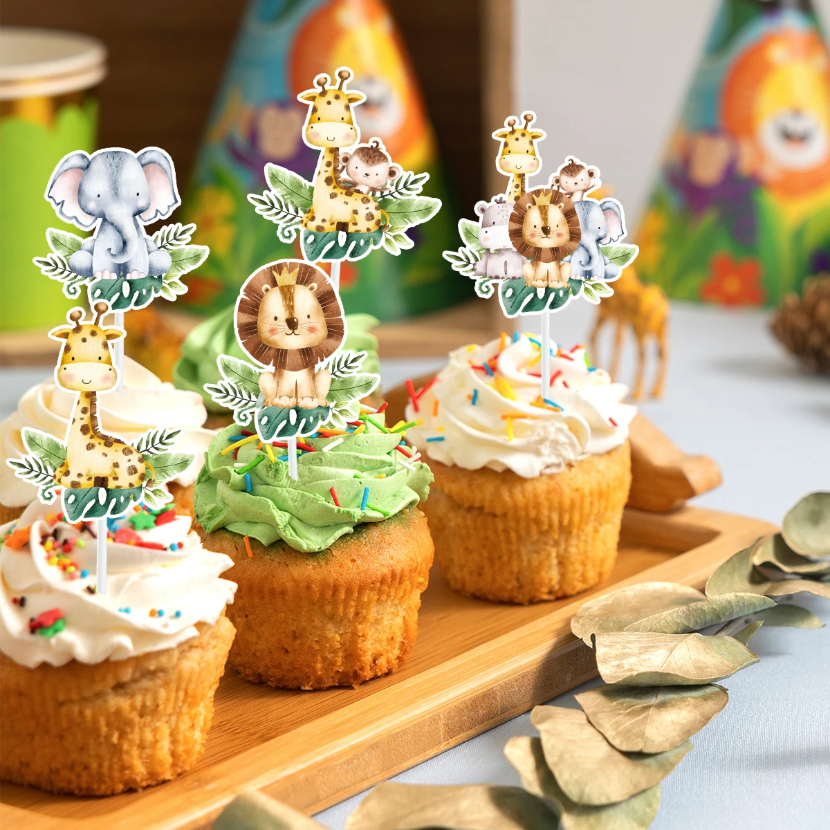 Jungle Safari Animal Theme Cupcake Toppers Forest Party Dessert Muffin Food Cake Picks Baby Shower 1st Birthday Party Decoration