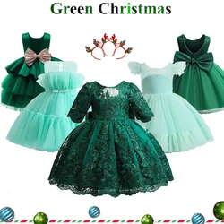 Toddler Baby Girls Lace Dress Embroidery Elegant Princess Dresses for 1-5 Years Newborn Infant Clothing Green Christmas Costumes