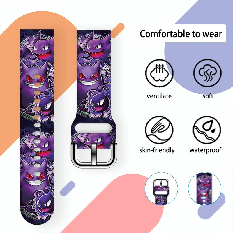 20mm Watch Strap for Samsung Galaxy 7/6/5 40mm 44mm Pokemon Print Band Replaceable Watchband for Xiaomi Huawei Amazfit Bracelet