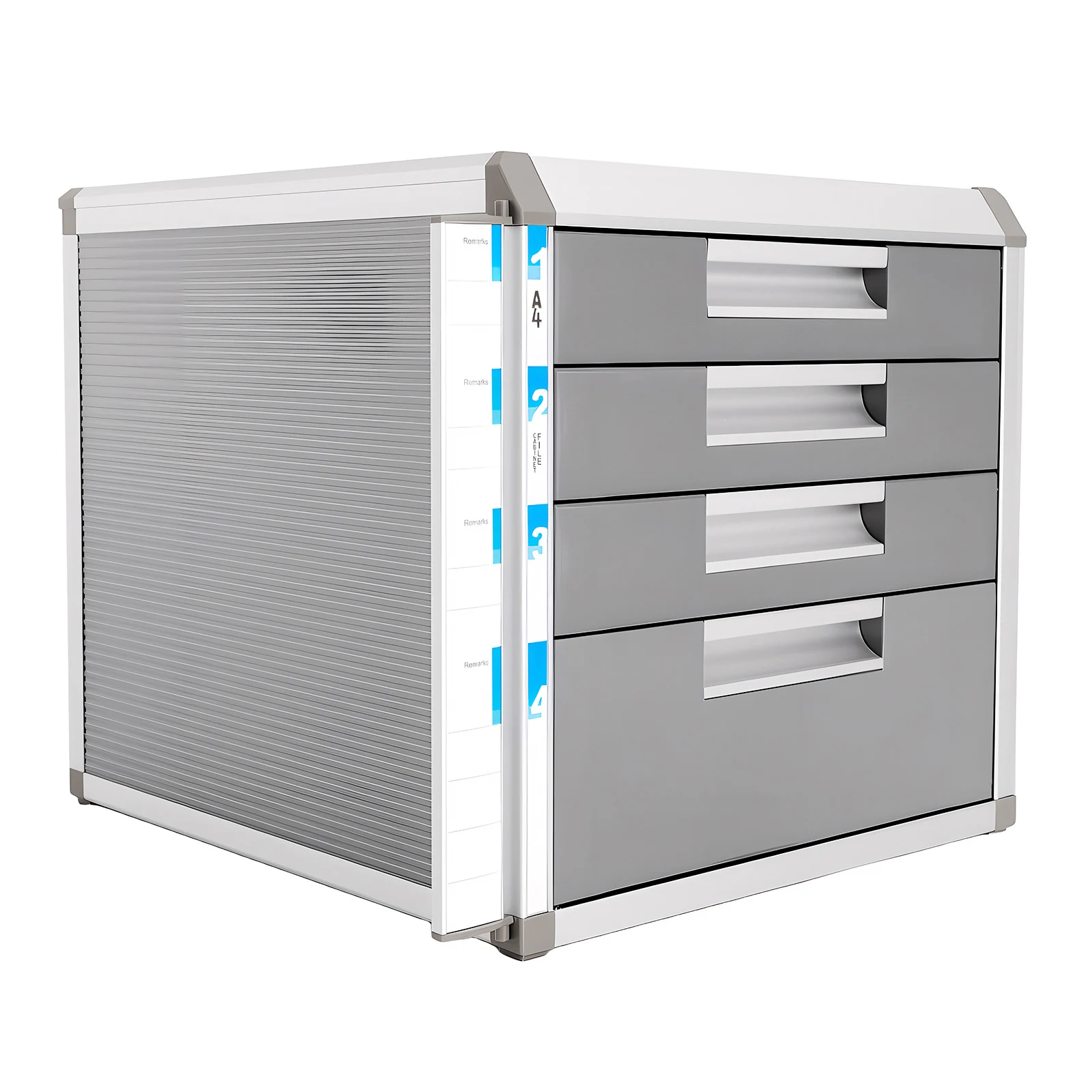 4 Layers Locking Drawer Cabinet Desk Organizer, Home Office Desktop File Storage Box,  Locking Storage Cabinet, Aluminum Alloy