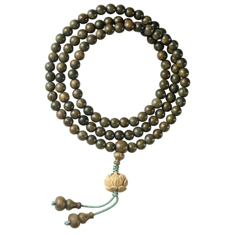 Natural Green Sandalwood Bracelet Sandalwood Beads Multi-loop Bracelet Boxwood Yoga Meditation Dual-purpose Rosary Beads