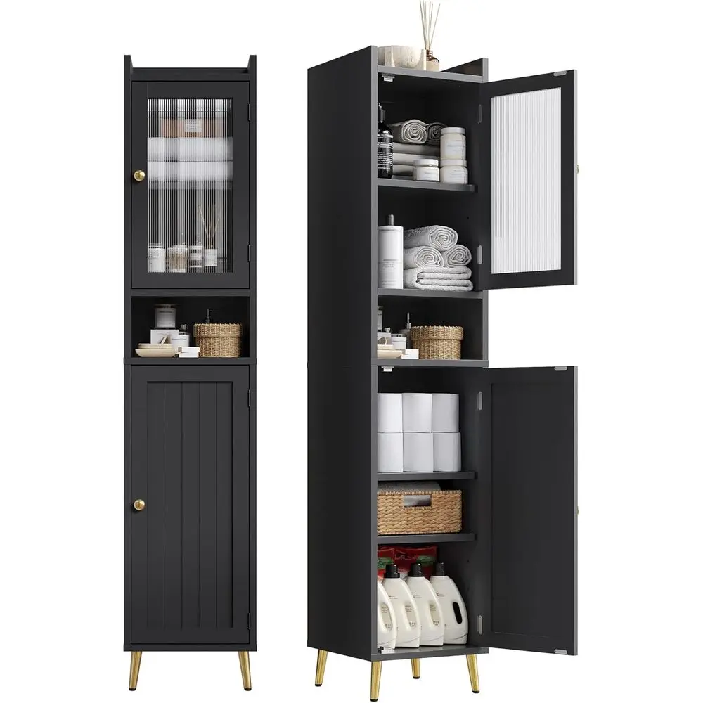 

Space-Saving 69.1 Tall Cabinet with 2 Doors for Bathroom, Living Room, and Kitchen, Adjustable Shelves, Black