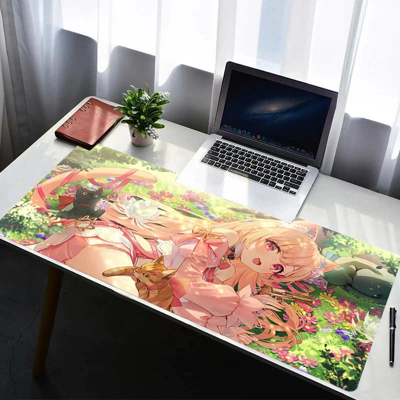 Mouse Pad Laptop Non Slip Extended Desktop Mouse Mat PC Rubber Cat Ears Anime Girl HD Keyboard Pad Gaming Accessories Mousepad