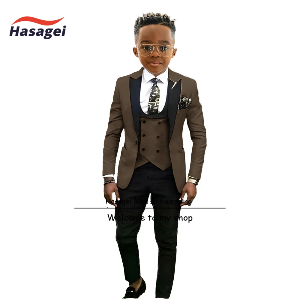 Smoking formal de casamento para menino oliva, terno infantil de 3 peças, blazer e colete, roupa personalizada, vestido de festa 2-16t