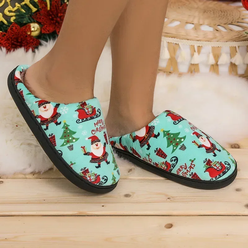 Christmas Slippers  Printing Home Men Women Couples Plush Casual Warm Shoes Floor Slides Women Winter Zapatos De Mujer2025