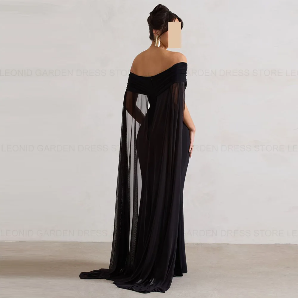 LEONID Black Sexy Evening Dresses 2024 Mermaid Off the Shoulder Party Prom Gowns Floor-Length Chiffon Formal Occasion Dresses