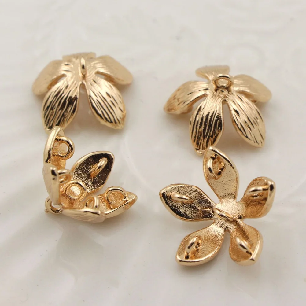 

20pcs Brass Casted 3 Petals 5 Petals Flower Beads Caps Pendant Charms with Loops Connectors DIY Tassel Jewelry Making