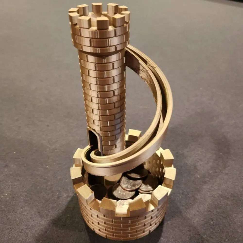 PLA Castle Slide Coin Storage Container Model Large Capacity Castle Tower Piggy Bank 3D Printed Spiral Rolling Tower Money Boxes