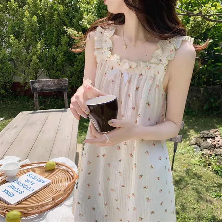 

Sleepwear Sweet Summer Nightgown Sleeveless Students Cute Lingerie Thin Korean Style Home Clothes Lingeries New Womens Dresses