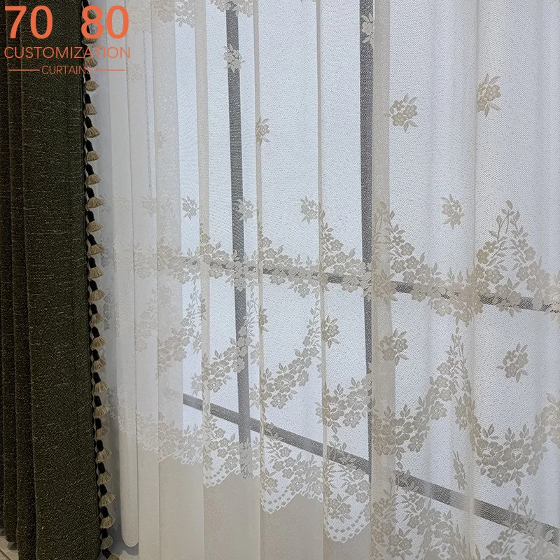 New Heat Insulation and Sunscreen Gauze Embroidered White Screen Bedroom Living Room French Window Balcony Window Customized