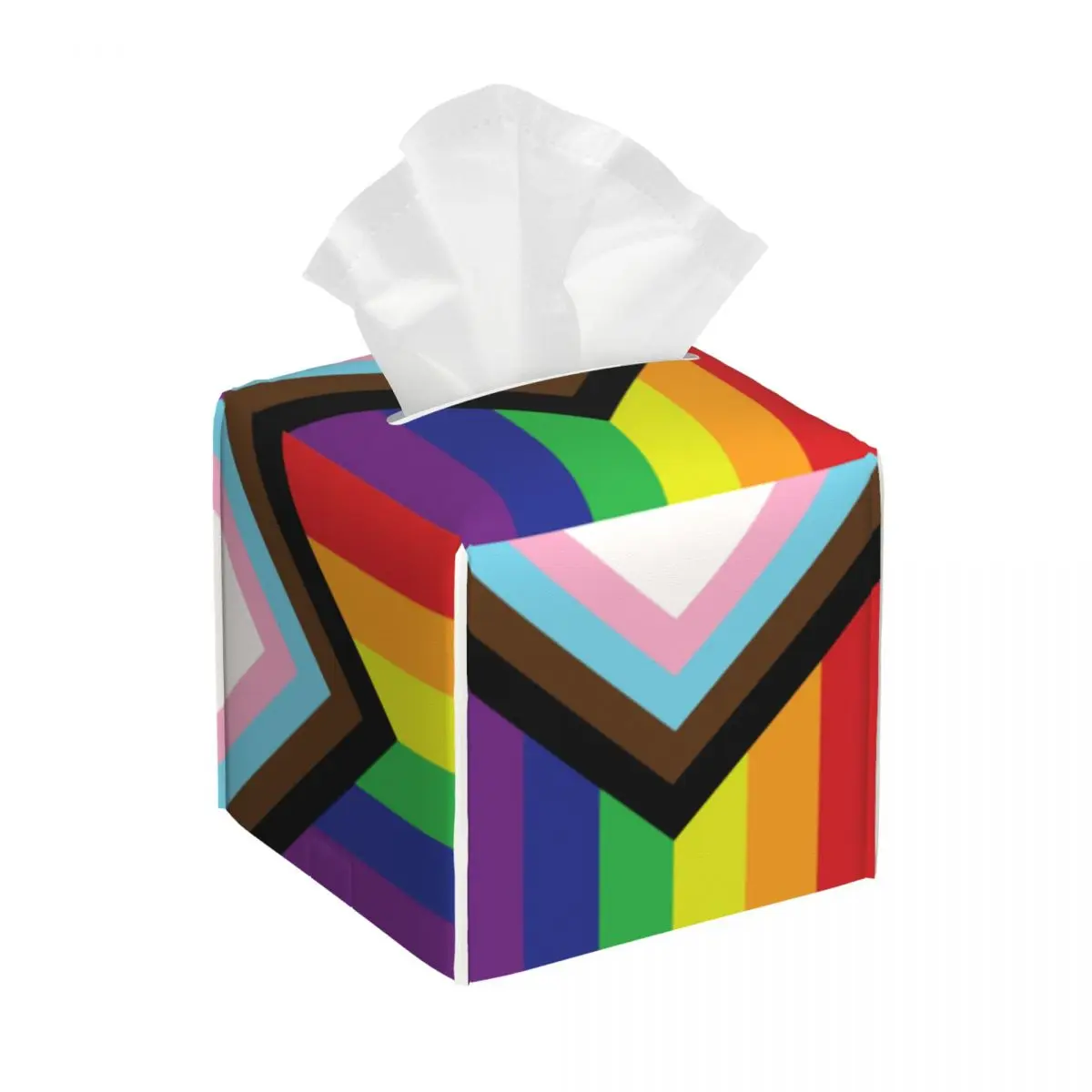 Custom Gay Pride Rainbow Flag LGBTQ Tissue Box Cover Square PU Leather LGBT Lesbian Bisexual Facial Tissues Holder for Car