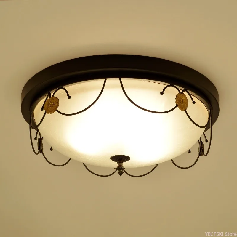 

American style country small bedroom ceiling lamp balcony aisle foyer lamps retro glass lighting pastoral lights