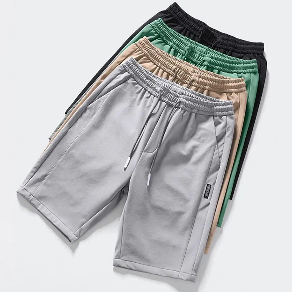 

Ice Silk Men Shorts Elastic Waist Drawstring Board Trunk Beach Short Pants Loose Men Knee Length Pants Summer Thin Trousers