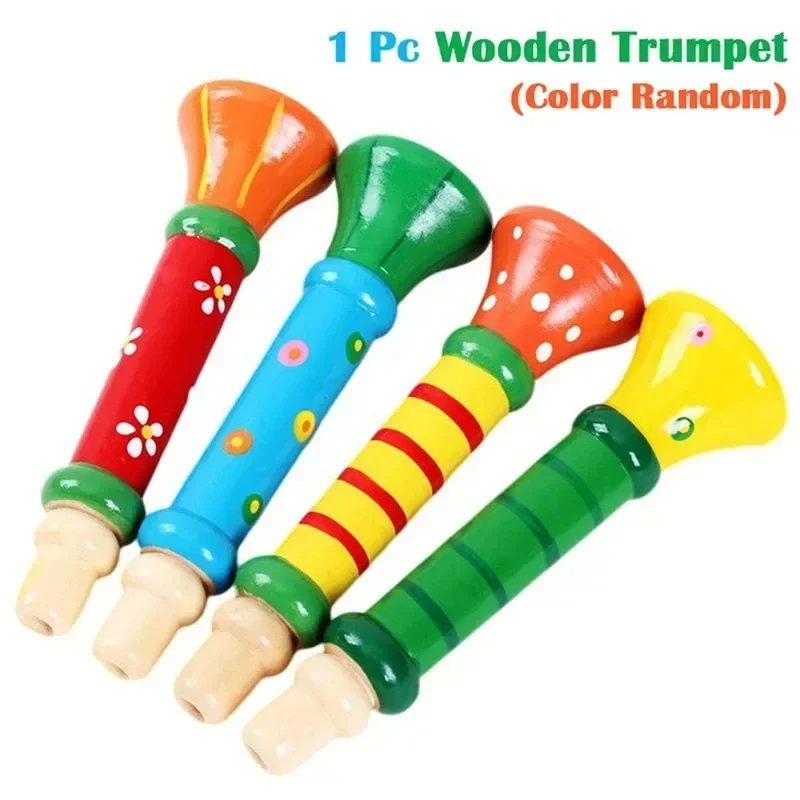 

1Pc Montessori Toys Wooden Rattles Make Sound Sensory Game Baby Development Toys Learning Educational Toys for Children Horn Toy