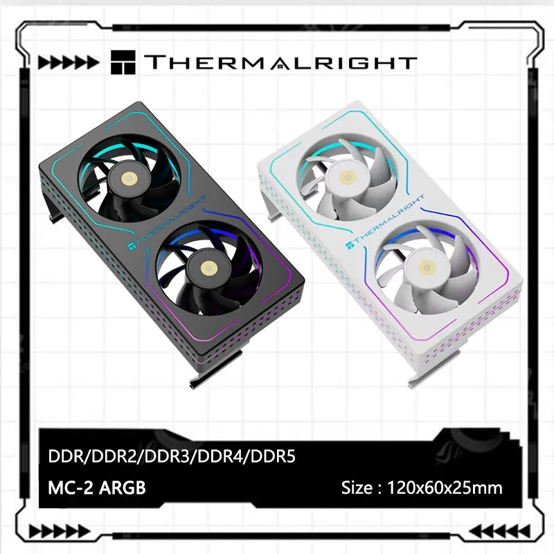 Thermalright MC-2 ARGB Memory Heatsink,Suitable for DDR/DDR2/DDR3/DDR4/DDR5,Paired with high-performance dual fans