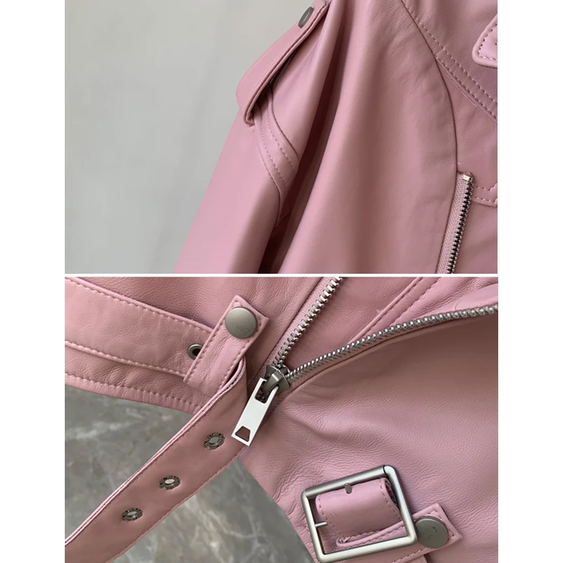 Herbst Winter Neue Schaffell Jacke Mäntel frauen Kurze Zipper Gürtel Echtes Leder Jacke Casual Coole Weibliche Dünne Lammfell Jacke